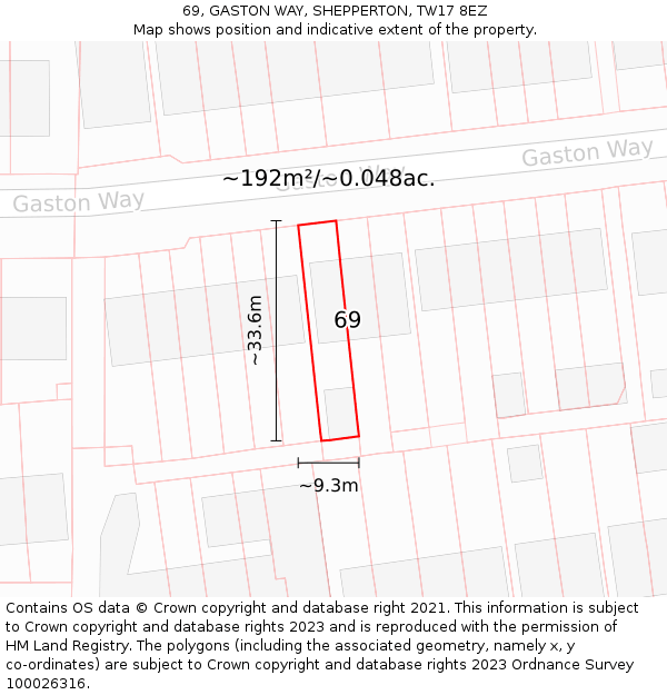 69, GASTON WAY, SHEPPERTON, TW17 8EZ: Plot and title map