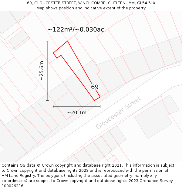 69, GLOUCESTER STREET, WINCHCOMBE, CHELTENHAM, GL54 5LX: Plot and title map