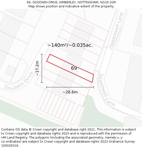 69, GOODWIN DRIVE, KIMBERLEY, NOTTINGHAM, NG16 2GR: Plot and title map
