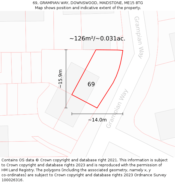 69, GRAMPIAN WAY, DOWNSWOOD, MAIDSTONE, ME15 8TG: Plot and title map