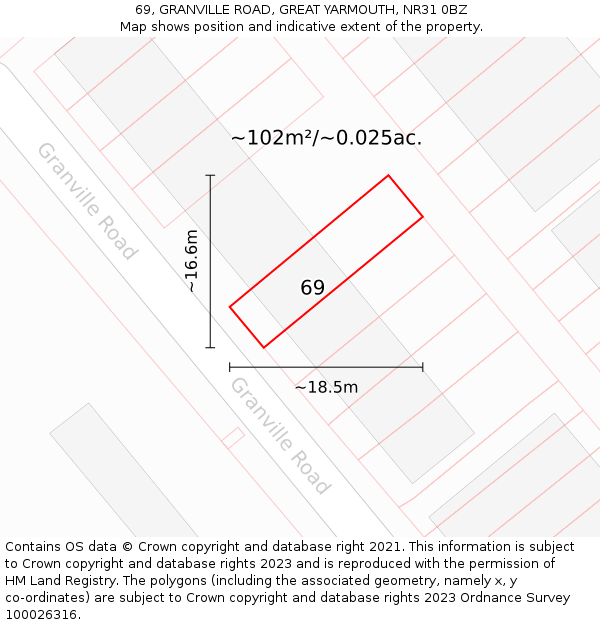 69, GRANVILLE ROAD, GREAT YARMOUTH, NR31 0BZ: Plot and title map