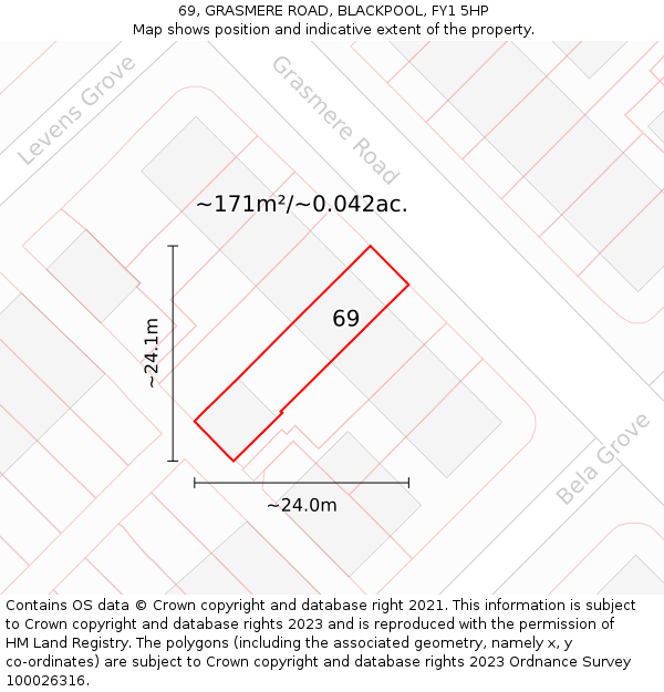 69, GRASMERE ROAD, BLACKPOOL, FY1 5HP: Plot and title map