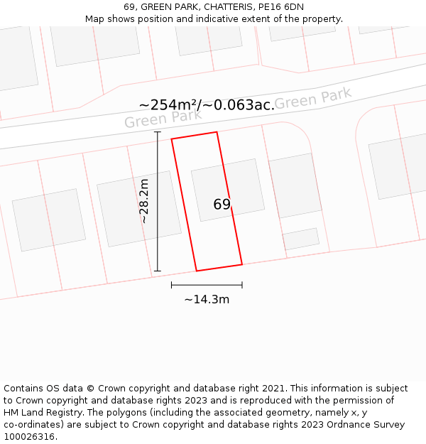 69, GREEN PARK, CHATTERIS, PE16 6DN: Plot and title map