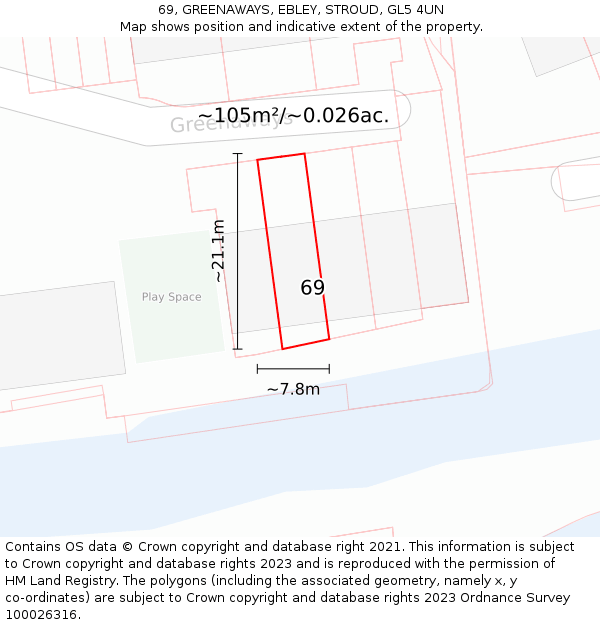 69, GREENAWAYS, EBLEY, STROUD, GL5 4UN: Plot and title map