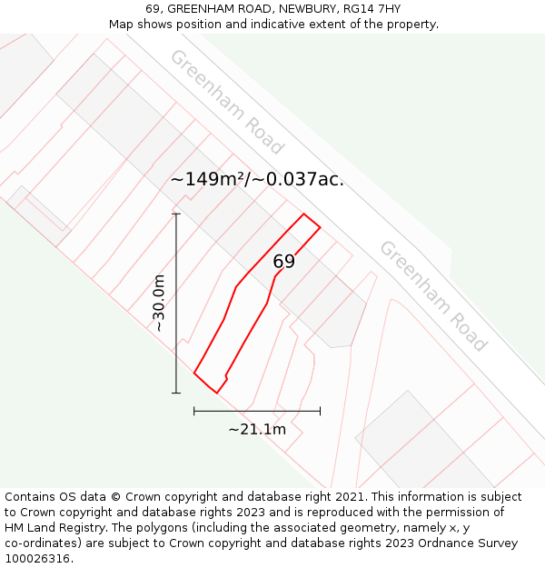 69, GREENHAM ROAD, NEWBURY, RG14 7HY: Plot and title map