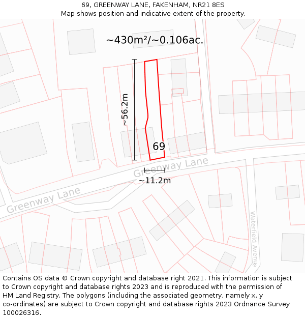 69, GREENWAY LANE, FAKENHAM, NR21 8ES: Plot and title map