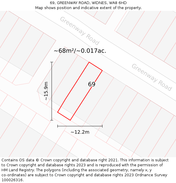 69, GREENWAY ROAD, WIDNES, WA8 6HD: Plot and title map
