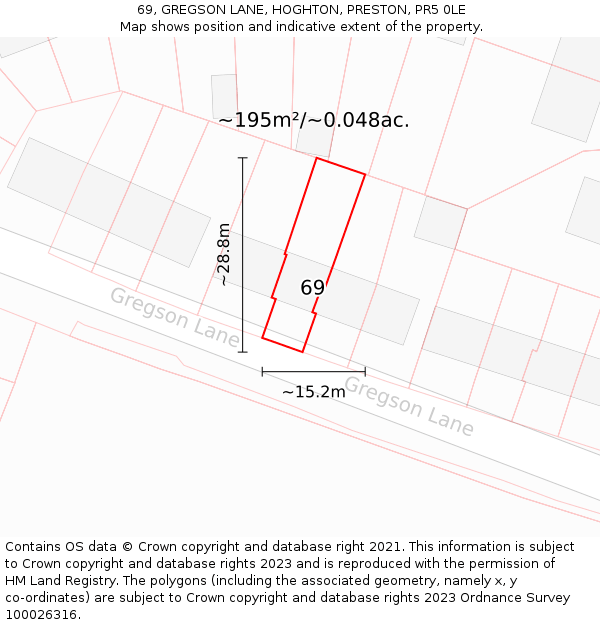 69, GREGSON LANE, HOGHTON, PRESTON, PR5 0LE: Plot and title map