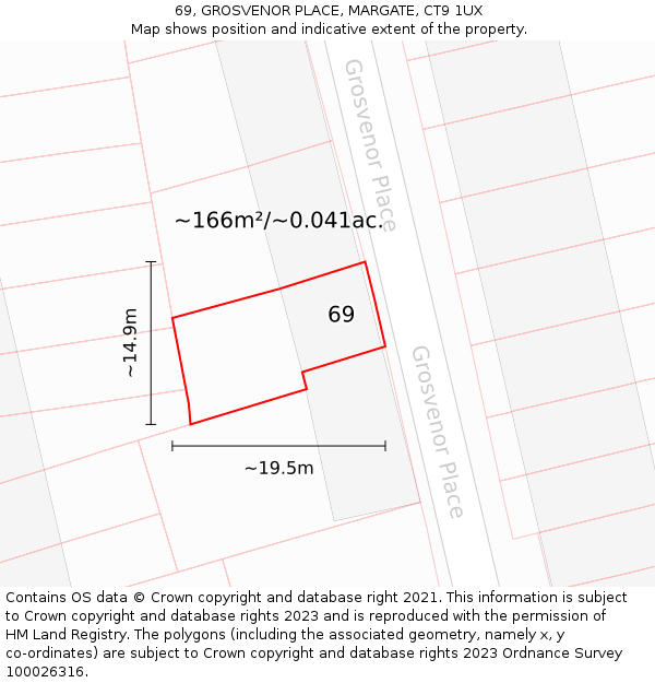 69, GROSVENOR PLACE, MARGATE, CT9 1UX: Plot and title map
