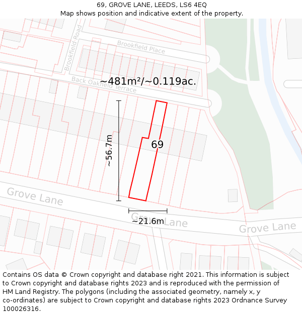 69, GROVE LANE, LEEDS, LS6 4EQ: Plot and title map