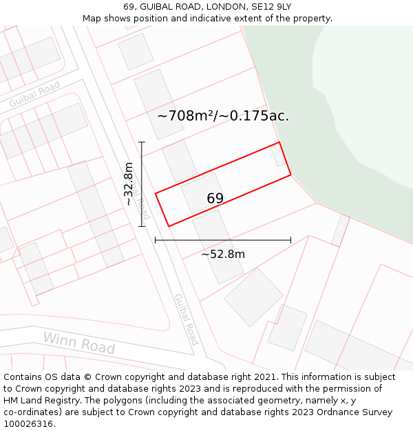 69, GUIBAL ROAD, LONDON, SE12 9LY: Plot and title map