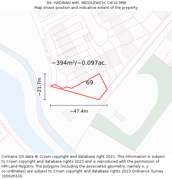 69, HADRIAN WAY, MIDDLEWICH, CW10 9RB: Plot and title map