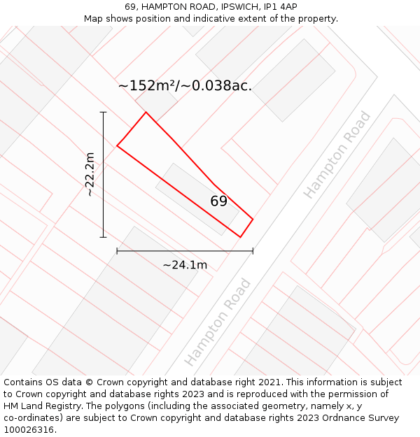 69, HAMPTON ROAD, IPSWICH, IP1 4AP: Plot and title map