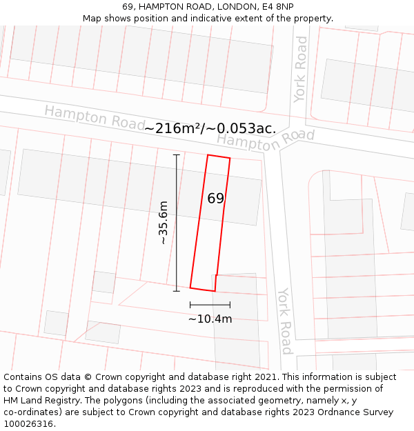 69, HAMPTON ROAD, LONDON, E4 8NP: Plot and title map