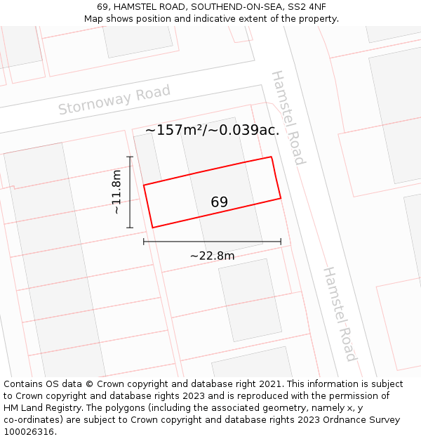 69, HAMSTEL ROAD, SOUTHEND-ON-SEA, SS2 4NF: Plot and title map