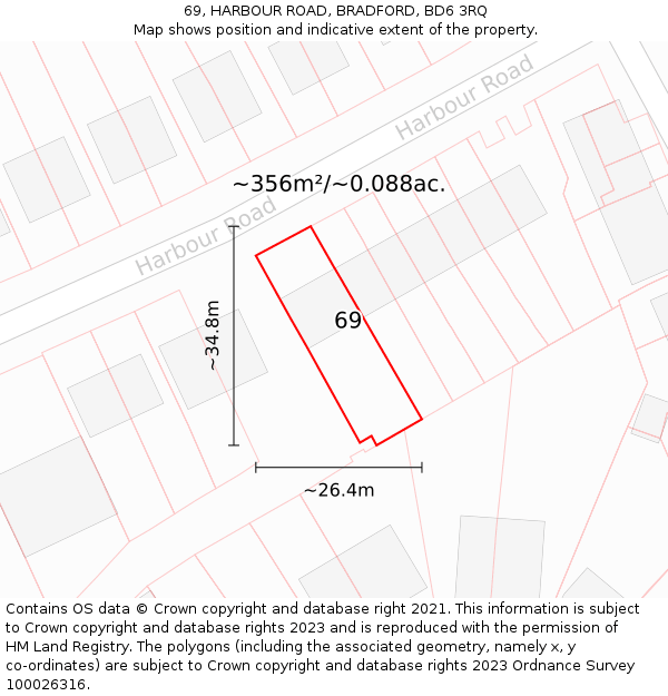 69, HARBOUR ROAD, BRADFORD, BD6 3RQ: Plot and title map