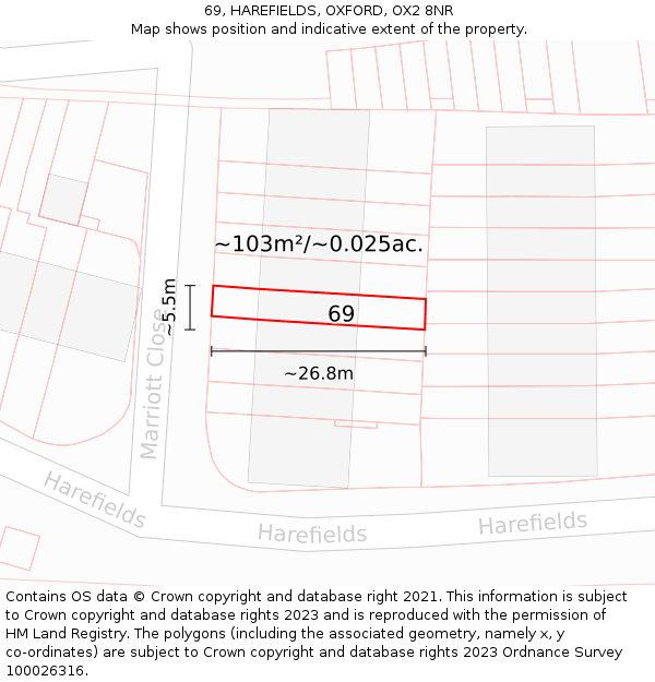 69, HAREFIELDS, OXFORD, OX2 8NR: Plot and title map