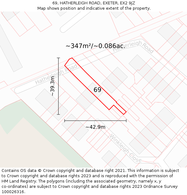 69, HATHERLEIGH ROAD, EXETER, EX2 9JZ: Plot and title map