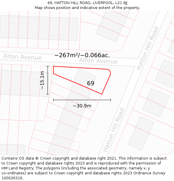 69, HATTON HILL ROAD, LIVERPOOL, L21 9JJ: Plot and title map