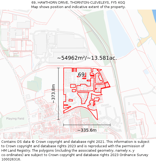 69, HAWTHORN DRIVE, THORNTON-CLEVELEYS, FY5 4GQ: Plot and title map