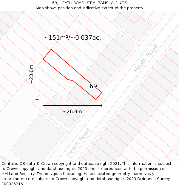 69, HEATH ROAD, ST ALBANS, AL1 4DS: Plot and title map