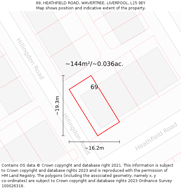 69, HEATHFIELD ROAD, WAVERTREE, LIVERPOOL, L15 9EY: Plot and title map