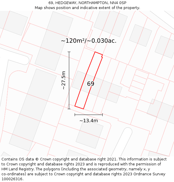 69, HEDGEWAY, NORTHAMPTON, NN4 0SP: Plot and title map