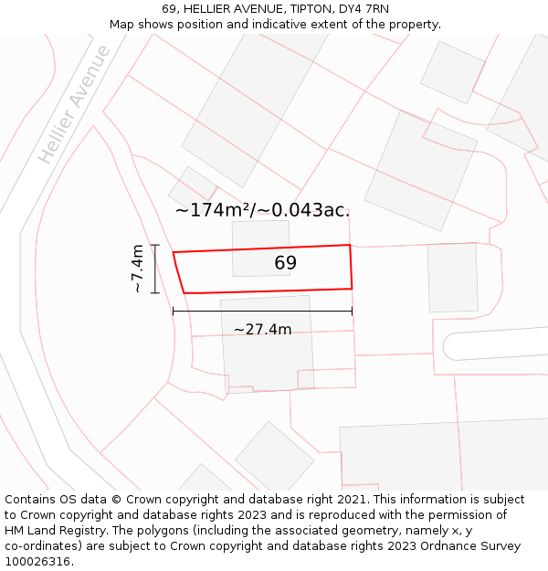 69, HELLIER AVENUE, TIPTON, DY4 7RN: Plot and title map