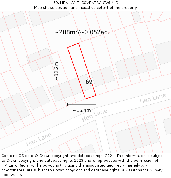 69, HEN LANE, COVENTRY, CV6 4LD: Plot and title map