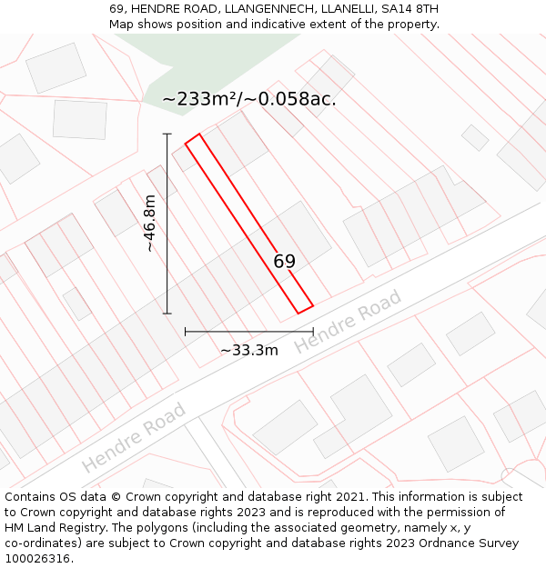 69, HENDRE ROAD, LLANGENNECH, LLANELLI, SA14 8TH: Plot and title map