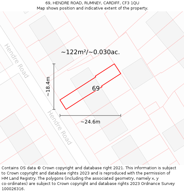 69, HENDRE ROAD, RUMNEY, CARDIFF, CF3 1QU: Plot and title map