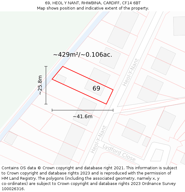 69, HEOL Y NANT, RHIWBINA, CARDIFF, CF14 6BT: Plot and title map