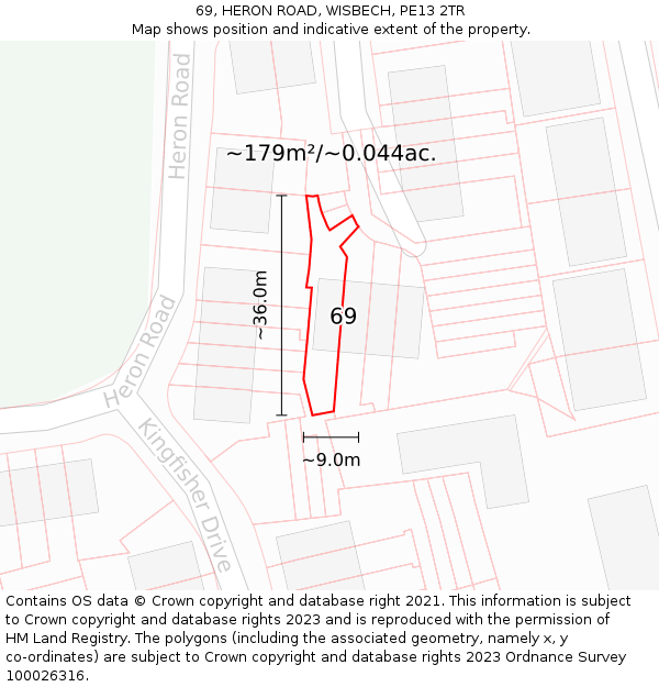 69, HERON ROAD, WISBECH, PE13 2TR: Plot and title map
