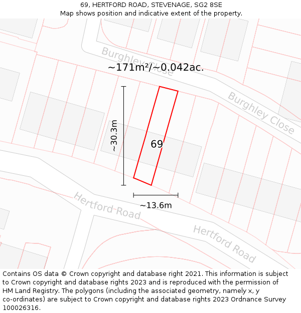 69, HERTFORD ROAD, STEVENAGE, SG2 8SE: Plot and title map