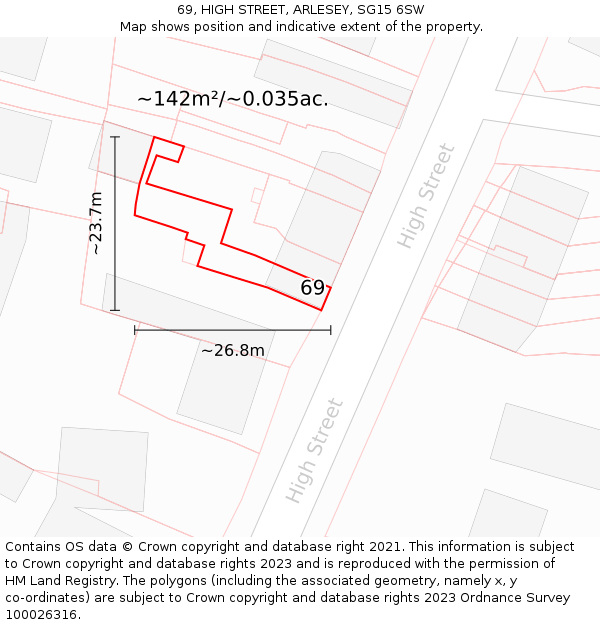 69, HIGH STREET, ARLESEY, SG15 6SW: Plot and title map
