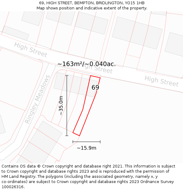 69, HIGH STREET, BEMPTON, BRIDLINGTON, YO15 1HB: Plot and title map