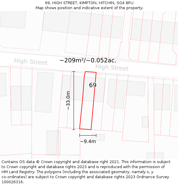 69, HIGH STREET, KIMPTON, HITCHIN, SG4 8PU: Plot and title map