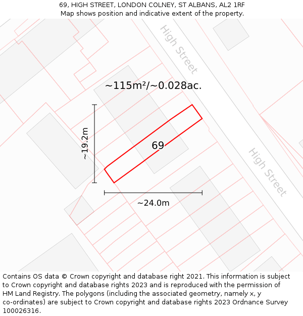 69, HIGH STREET, LONDON COLNEY, ST ALBANS, AL2 1RF: Plot and title map