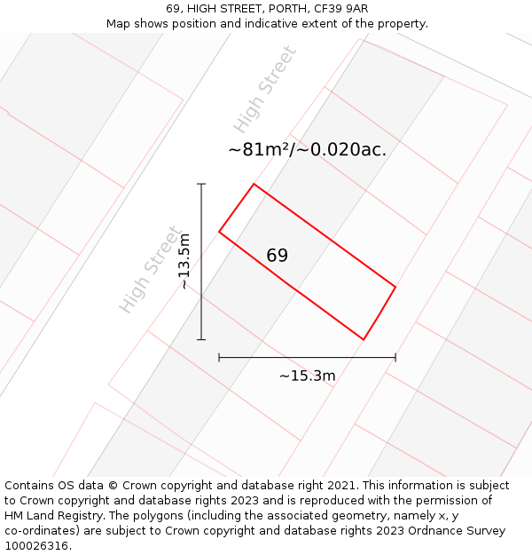 69, HIGH STREET, PORTH, CF39 9AR: Plot and title map