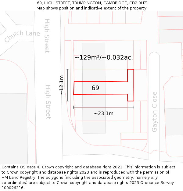 69, HIGH STREET, TRUMPINGTON, CAMBRIDGE, CB2 9HZ: Plot and title map
