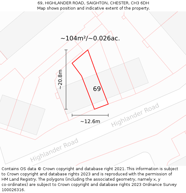 69, HIGHLANDER ROAD, SAIGHTON, CHESTER, CH3 6DH: Plot and title map