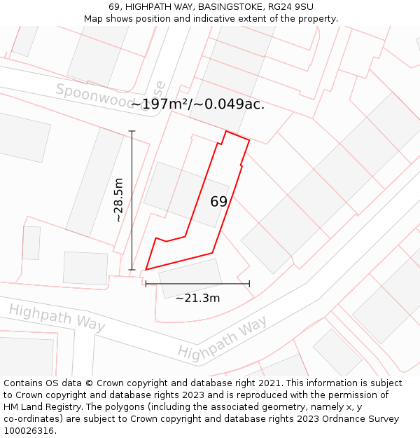 69, HIGHPATH WAY, BASINGSTOKE, RG24 9SU: Plot and title map