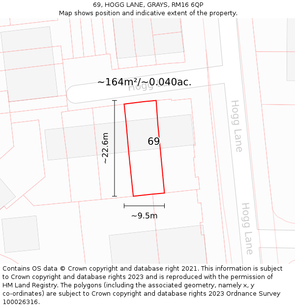 69, HOGG LANE, GRAYS, RM16 6QP: Plot and title map