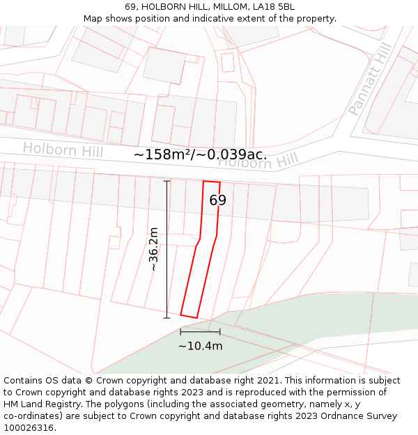 69, HOLBORN HILL, MILLOM, LA18 5BL: Plot and title map