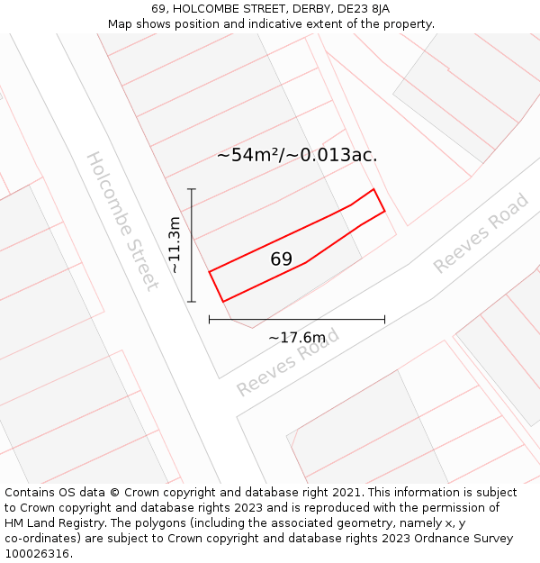 69, HOLCOMBE STREET, DERBY, DE23 8JA: Plot and title map