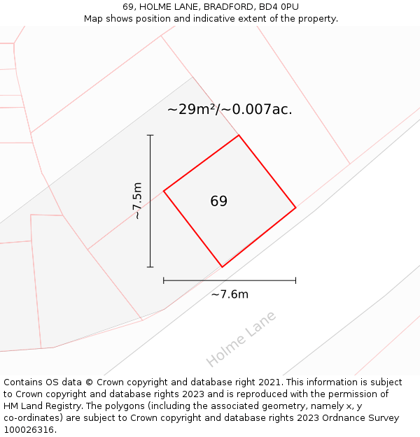 69, HOLME LANE, BRADFORD, BD4 0PU: Plot and title map