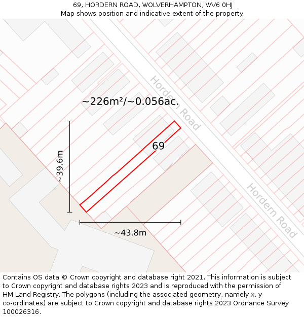 69, HORDERN ROAD, WOLVERHAMPTON, WV6 0HJ: Plot and title map