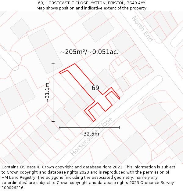 69, HORSECASTLE CLOSE, YATTON, BRISTOL, BS49 4AY: Plot and title map