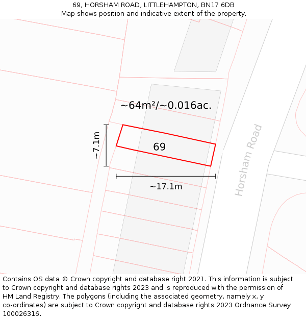 69, HORSHAM ROAD, LITTLEHAMPTON, BN17 6DB: Plot and title map