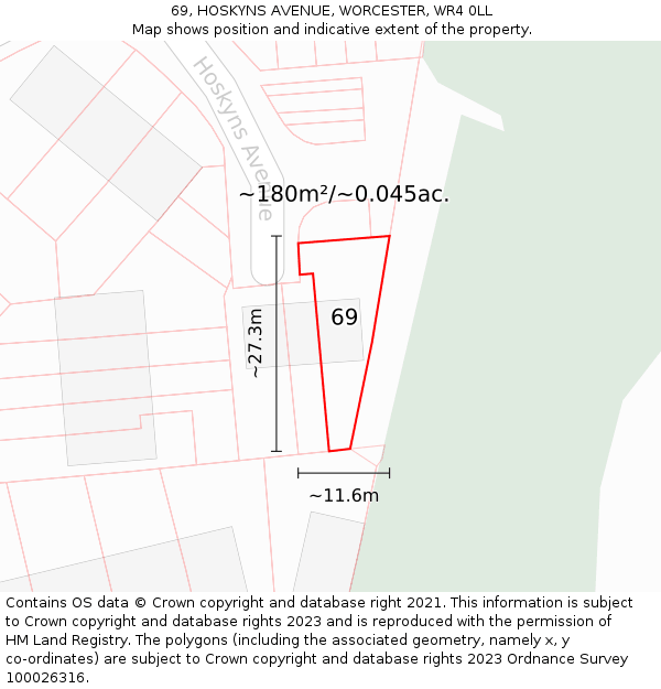 69, HOSKYNS AVENUE, WORCESTER, WR4 0LL: Plot and title map